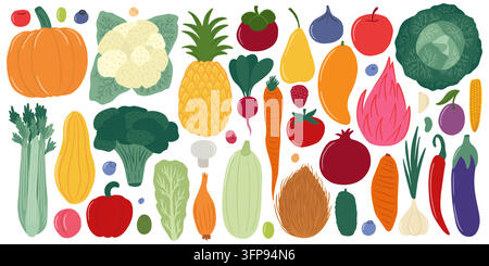 Set de légumes et fruits Illustration de Vecteur