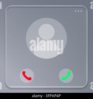 Une interface numérique propre et moderne pour un appel entrant, avec un espace réservé central pour l'avatar de l'utilisateur et des boutons standard rouge de refus et vert d'acceptation Illustration de Vecteur