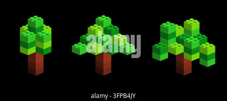 Arbres 3D isométriques réalistes fabriqués à partir de blocs de plastique isolés. Sapin de Noël en briques pixelisées. Illustration vectorielle png Illustration de Vecteur