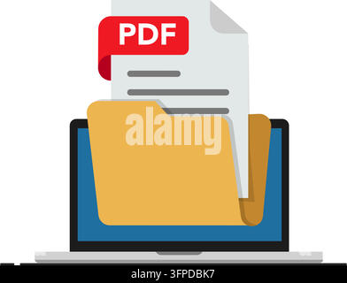 fichier document PDF numérique stocké dans un dossier sur un écran d'ordinateur portable pour un système de stockage de données électroniques et de gestion Illustration de Vecteur