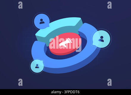 Segmentation d'audience pour un marketing ciblé, groupes de clients et personnalisation des campagnes. Ciblage d'audience, analyse démographique et profils de clients pour la publicité numérique, illustration vectorielle. Illustration de Vecteur