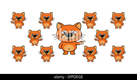 Ensemble de mignons personnages de chats orange dans différentes poses et expressions Illustration de Vecteur
