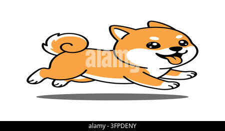 Chien Shiba Inu heureux courant avec enthousiasme dans un style de dessin animé mignon avec un amoureux des chiens Illustration de Vecteur