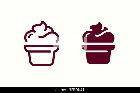 Icône vectorielle de coupe de glace en ligne et remplie pour les menus de friandises d'été, les logos de glaciers, les applications de nourriture et le branding de desserts Illustration de Vecteur