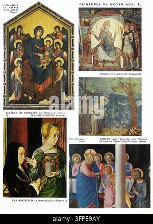 Étude d'une compilation historique d'œuvres d'art européennes médiévales significatives, mettant en vedue des scènes religieuses emblématiques et des personnalités notables de la première période de la Renaissance Banque D'Images