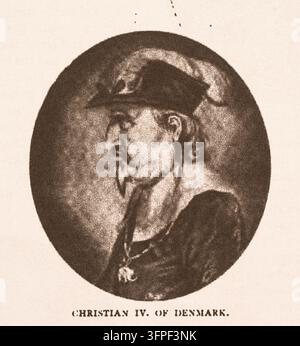 Christian IV du Danemark, portrait de profil dans un cadre circulaire, illustration du XIXe siècle. Banque D'Images