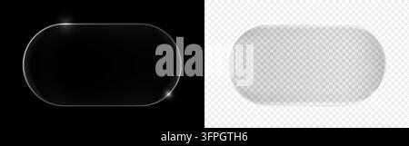 Cadre d'effet brillant en verre liquide argenté réaliste, rectangle, superposé isolé sur fond noir et transparent. Bordure néon en verre moderne Ui Illustration de Vecteur