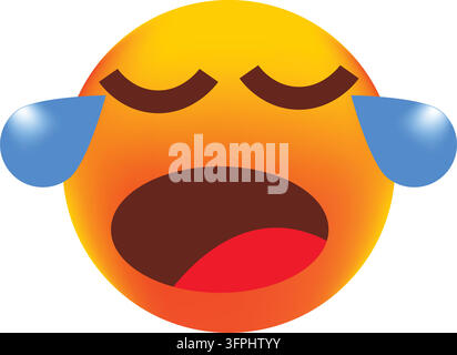 Émoji visage pleurant à grands cris, émoticône jaune triste pleurant avec des larmes, illustration vectorielle Illustration de Vecteur