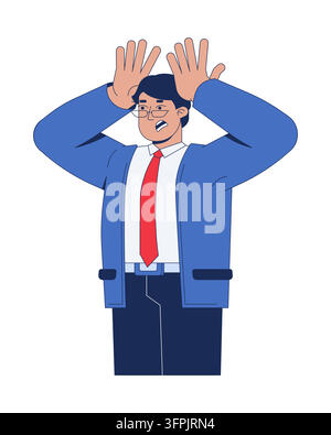 Homme d'affaires moyen-oriental paniqué se tenant la tête dans la détresse, personnage de dessin animé 2D Illustration de Vecteur