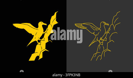 Oiseau perché sur une branche dentelée, silhouette et conception de contour avec design graphique Illustration de Vecteur