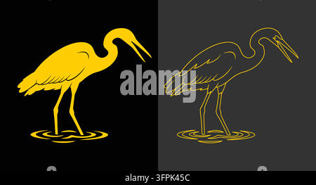 Héron cendré debout dans l'eau en forme solide et graphique de silhouette avec oiseau aquatique Illustration de Vecteur