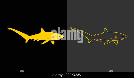 Icônes de silhouette et de contour avec icônes de requin en conception plate Illustration de Vecteur