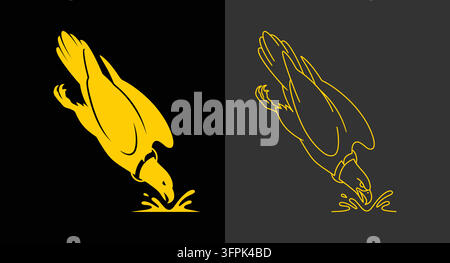 Aigle plongeur attrapant un poisson, illustration graphique en style plein et contour Illustration de Vecteur