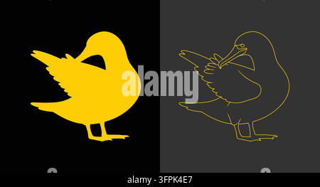 Ensemble de silhouettes de canards nageant et style art linéaire avec illustration d'oiseau Illustration de Vecteur