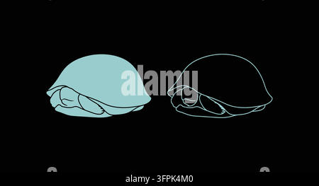 Ensemble d'icônes de silhouette et de contour de tortue cachée et de tortue de mer Illustration de Vecteur