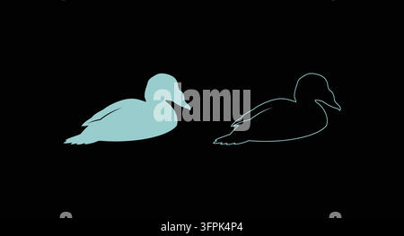 Illustration graphique d'un canard nageant en style plein et contour avec nage Illustration de Vecteur