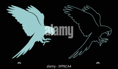 Silhouette et graphique de contour d'un perroquet volant avec oiseau tropical Illustration de Vecteur