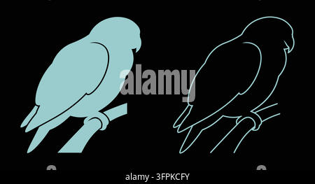 Silhouette minimaliste et art linéaire d'un perroquet perché sur une branche avec oiseau de compagnie Illustration de Vecteur