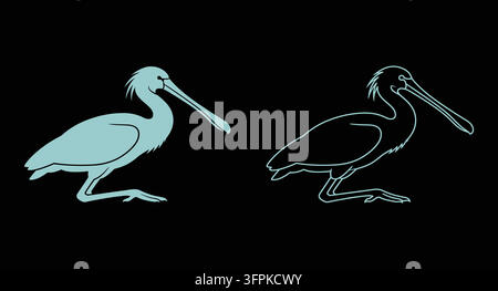 Illustration d'un oiseau cigogne en styles plein et contour avec icône d'oiseau Illustration de Vecteur