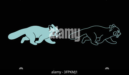 Silhouette et conception de contour d'un panda roux marchant avec un animal en marche Illustration de Vecteur