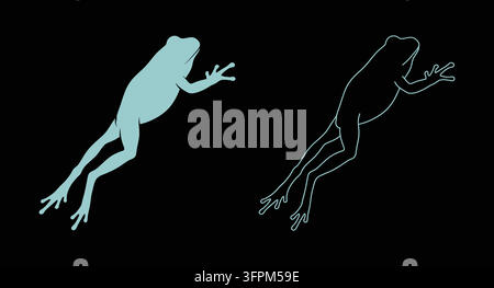Illustration de silhouette de grenouille sautant en styles bleu et graphique de contours Illustration de Vecteur