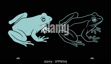 Illustration de grenouille assise en couleur unie et style contour détaillé Illustration de Vecteur