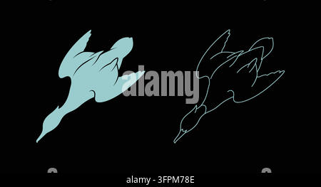 Icône de silhouette de canard volant avec dessin de ligne de contour d'oiseau volant animal Illustration de Vecteur