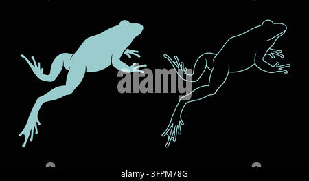 Graphique d'une grenouille sautant en silhouette solide et en style de trait détaillé Illustration de Vecteur