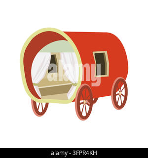 Chariot de cirque coloré et mignon dans un style fantaisiste dessiné à la main, décoré avec des détails ludiques et des éléments joyeux de carnaval. Illustration de Vecteur