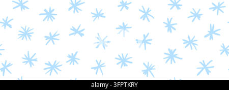 Motif bleu de flocon de neige dessiné à la main sans joint. Fond de gribouillage de chute de neige répétée. Texture faite à la main pour les fêtes de la saison hivernale pour la décoration de Noël et du Nouvel An, papier d'emballage. Papier peint vectoriel Illustration de Vecteur