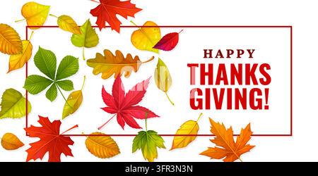 Bannière joyeuse de Thanksgiving avec cadre de feuilles d'automne Illustration de Vecteur