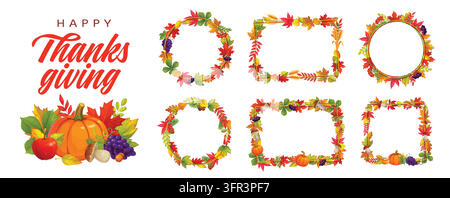 Cadres joyeux de Thanksgiving et de la saison d'automne Illustration de Vecteur