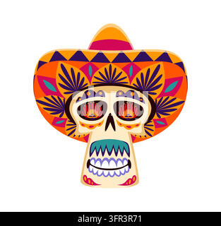 Crâne en sucre du Jour des Morts mexicain en style cartoon Illustration de Vecteur