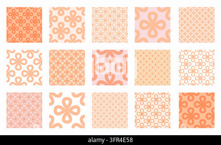 Ensemble de motifs linéaires sans couture avec des formes florales colorées sur un fond pêche pâle. Designs inspirés pour la mode, les textiles, la décoration intérieure et l'impression. Illustration de Vecteur