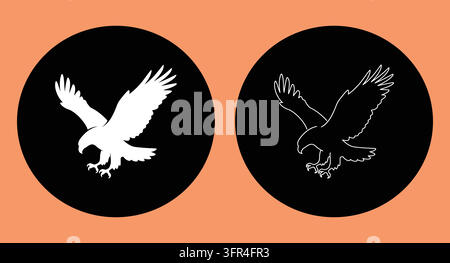 Silhouette d'aigle et dessin linéaire sur fond circulaire Illustration de Vecteur