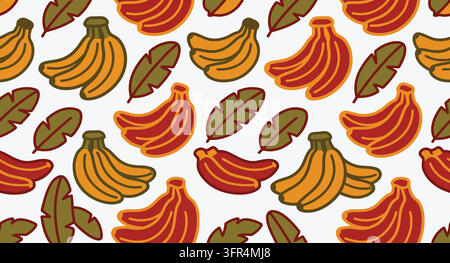 Motif sans couture avec des bananes tropicales et des feuilles sur fond blanc Illustration de Vecteur