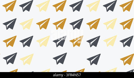 Motif sans couture mettant en scène des avions en papier jaunes et gris foncé Illustration de Vecteur