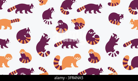 Motif sans couture mettant en scène d'adorables pandas roux dans diverses poses ludiques Illustration de Vecteur