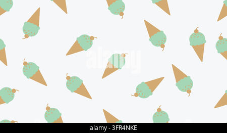 Motif sans couture avec cônes de glace à la menthe sur fond blanc Illustration de Vecteur