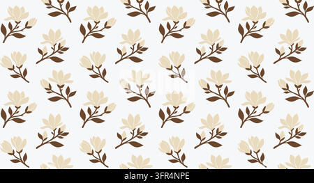 Motif sans couture mettant en scène de délicates branches de magnolia sur un fond neutre doux Illustration de Vecteur