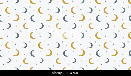Motif sans couture de croissants de lune et d'étoiles sur fond blanc avec ciel nocturne Illustration de Vecteur