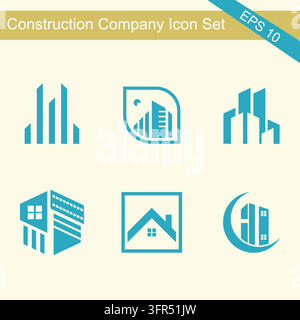 Collection de logos de conception d'entreprises de construction bleus avec immobilier Illustration de Vecteur