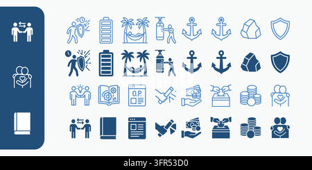 Collection d'icônes illustrant des partenariats commerciaux et des concepts de voyages de loisirs Illustration de Vecteur