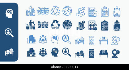 Icônes plates pour le développement du management et des équipes en couleur bleue avec les ressources humaines Illustration de Vecteur