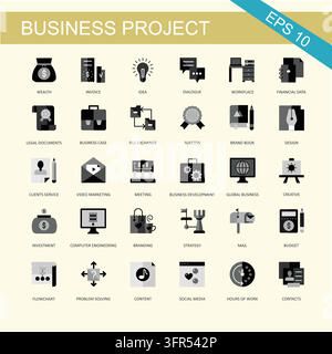 Ensemble d'icônes professionnelles pour le développement de projets d'affaires et les bureaux d'entreprise Illustration de Vecteur