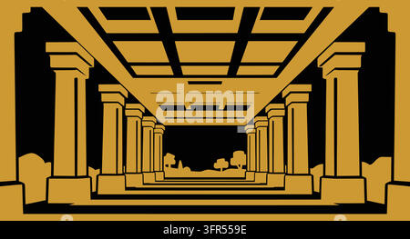 Grande salle classique avec plafond orné et colonnes en marbre Illustration de Vecteur