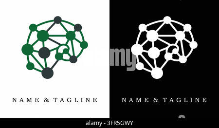 Conception de logo de réseau cérébral abstrait avec nœuds et lignes connectés Illustration de Vecteur