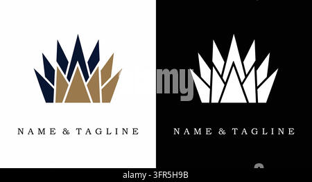 Logo emblème de couronne stylisé géométrique avec des formes triangulaires aiguës Illustration de Vecteur