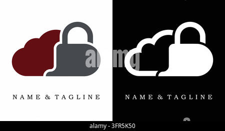 Modèle de logo de protection des données avec serrure de sécurité cloud et cybersécurité Illustration de Vecteur