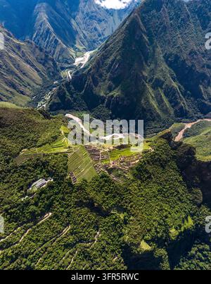 Machu Picchu, Pérou. Vue aérienne Banque D'Images